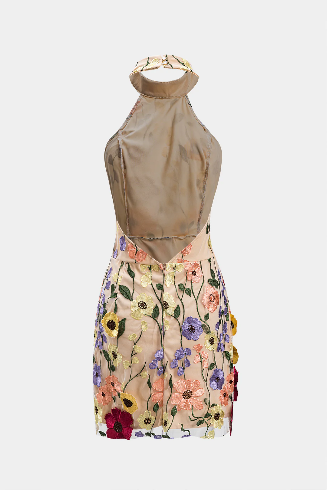 Jacquard Halter Neck Backless Sleeveless Short Dress