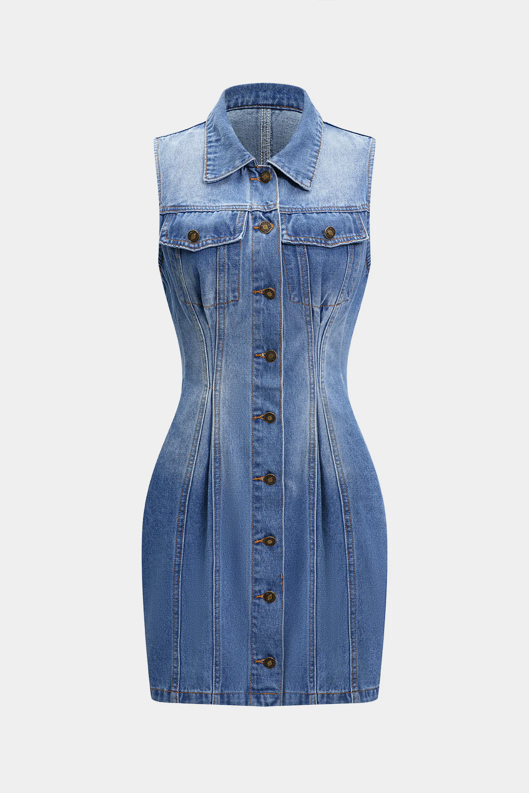 Washed Denim Sleeveless Button Dress