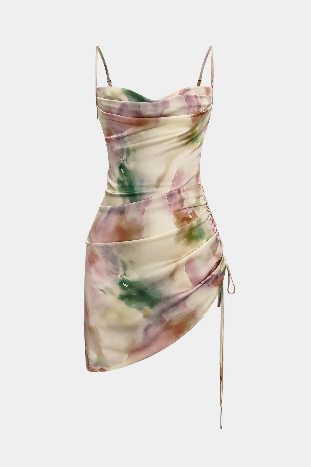 Tie Dye Ruched Drawstring Slip Sleeveless Mini Dress