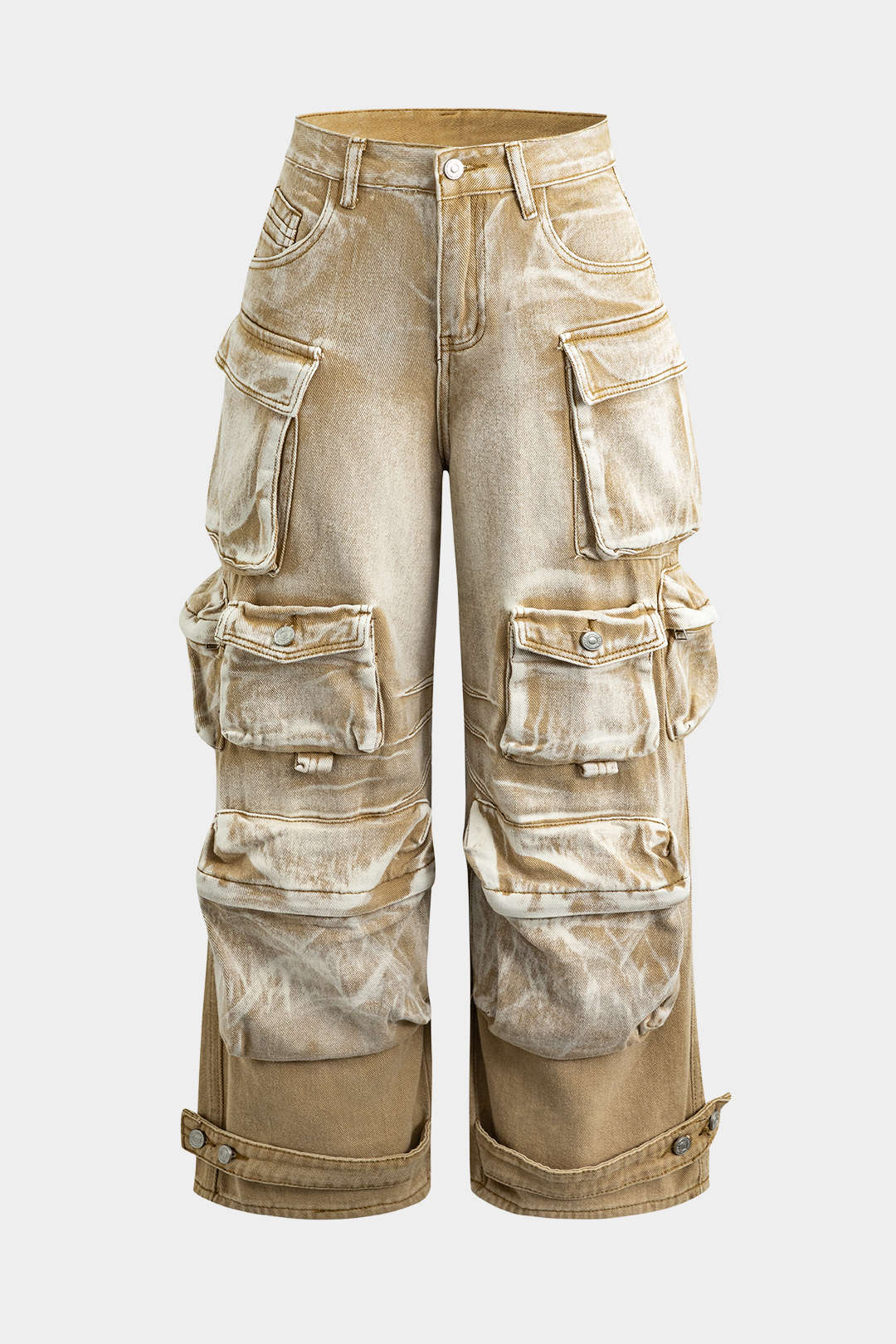 Plus Size Denim Button Flap Pocket Wide Leg Jeans