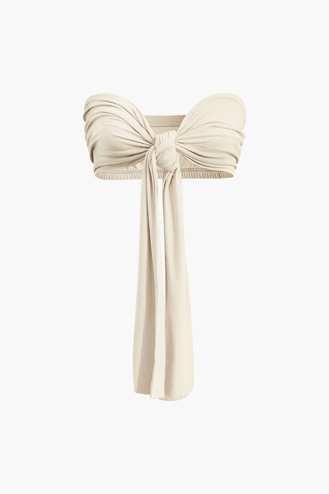 Tie Knot Front Ruched Tube Top and Pleated Wide-Leg Pants Set