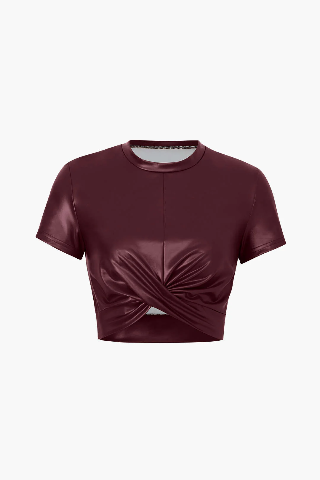 Simple Faux Leather Cropped T-shirt