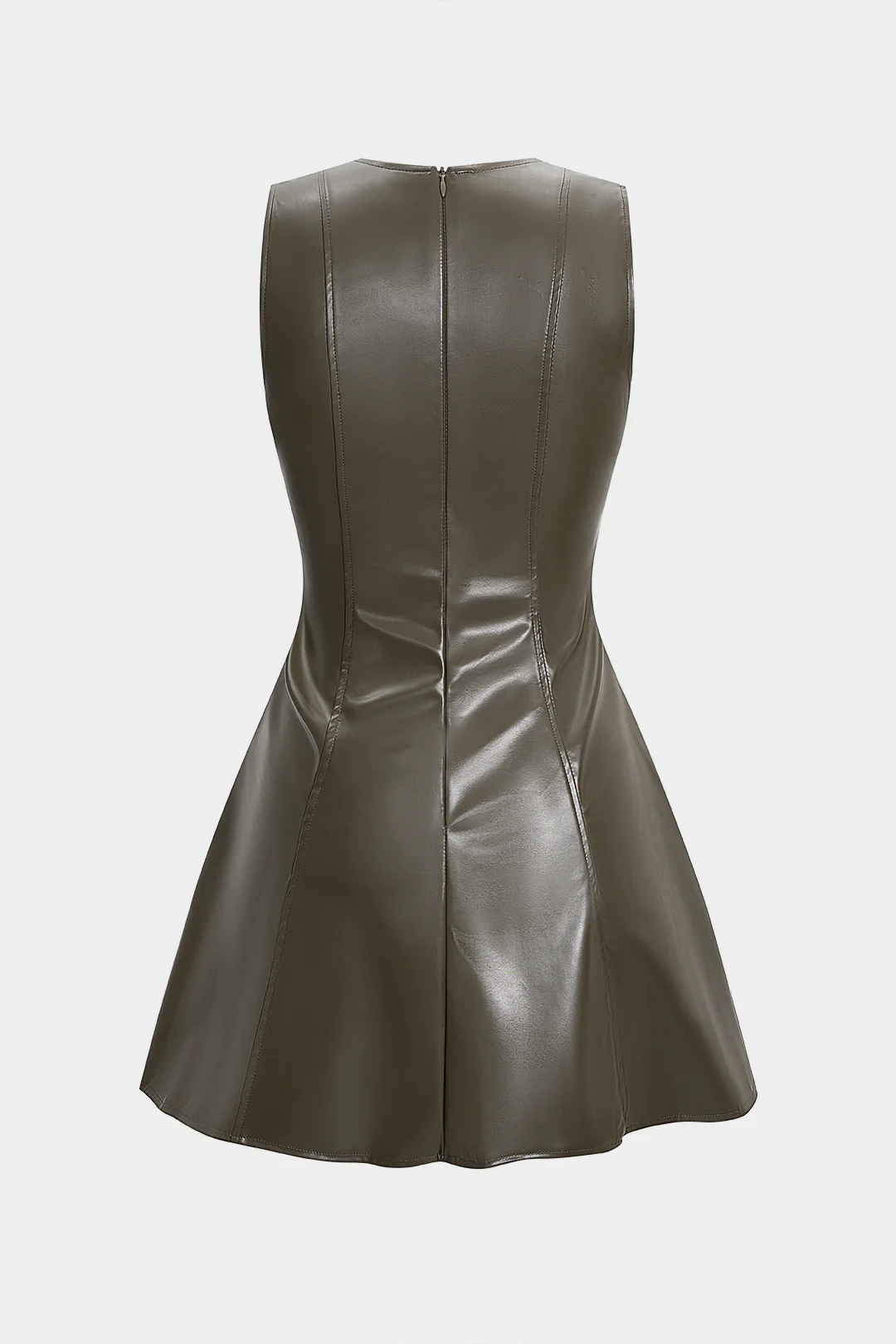 Faux Leather Zipper Tank Sleeveless Maxi Dress