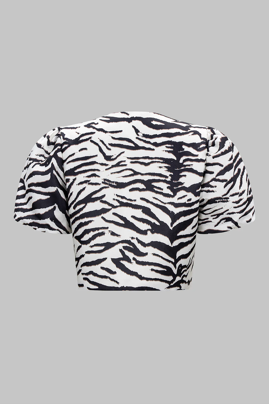 Zebra Stripe Print Metallic Button Short Sleeve Top