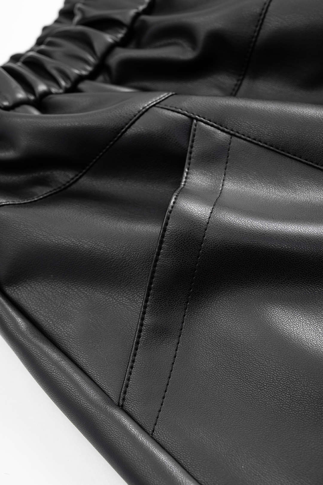 Faux Leather Shirred Waistband High-Waisted Trousers