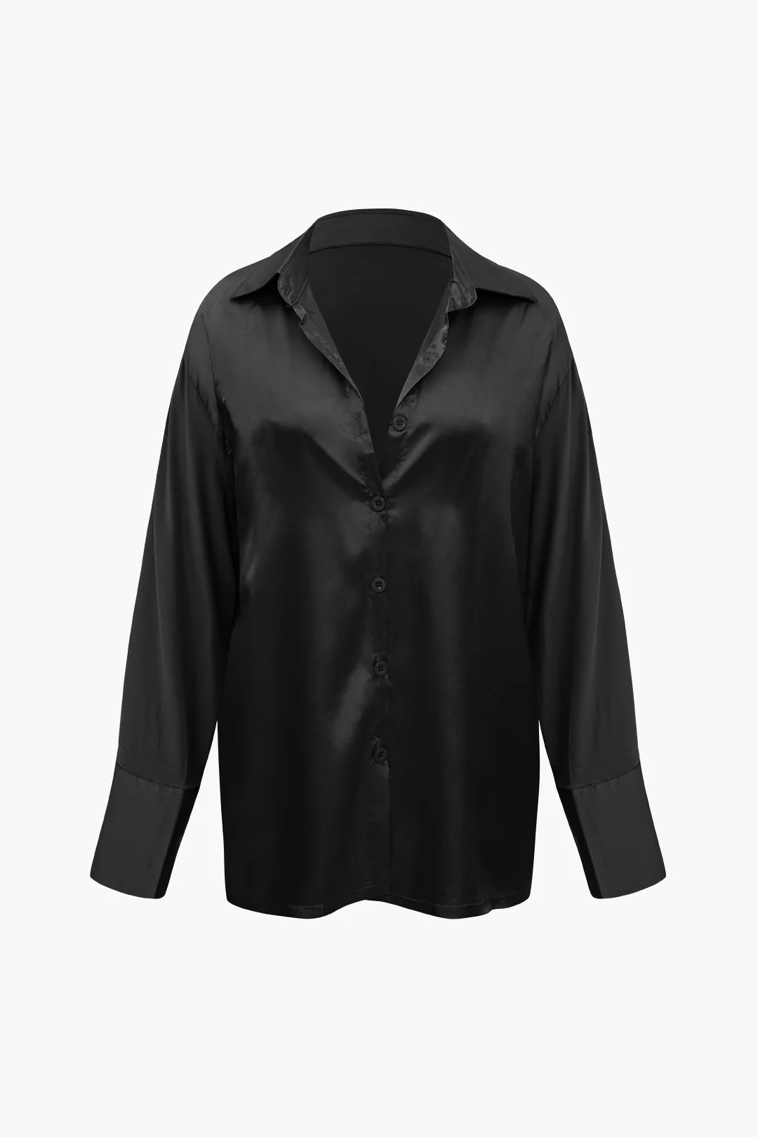 Satin Button-Up Long-Sleeve Shirt and Pants Ensemble