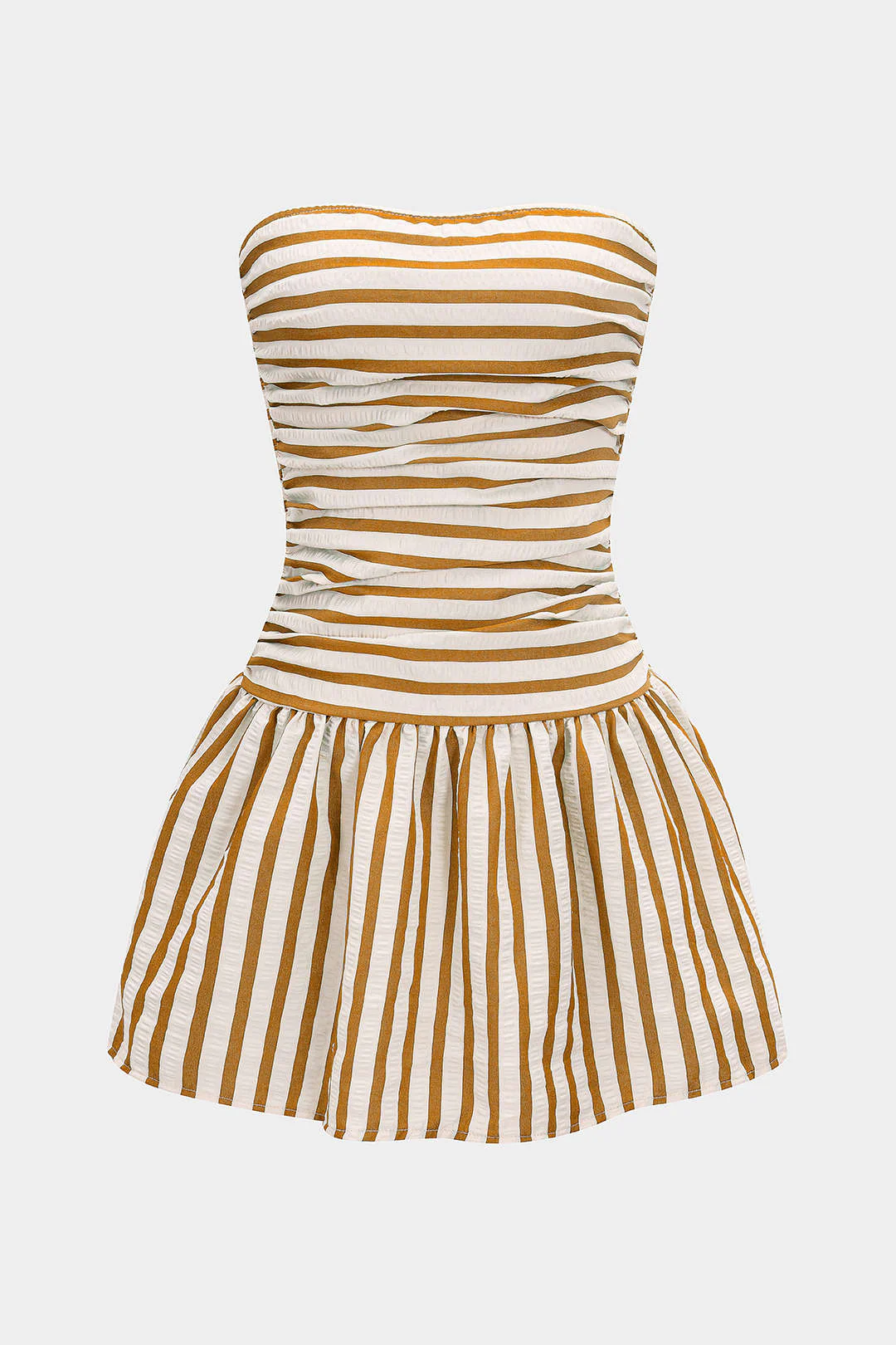 Striped Smocked Strapless Backless Sleeveless Mini Dress