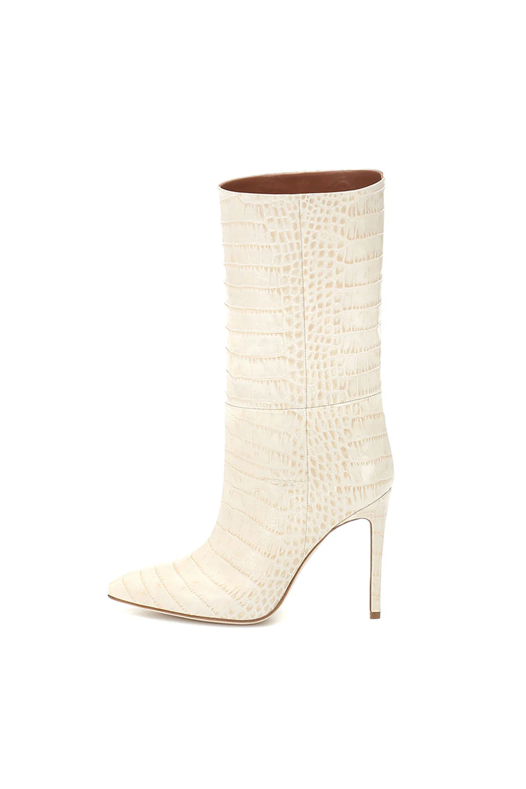 Pointed Faux Crocodile Leather Mid-Calf Boots