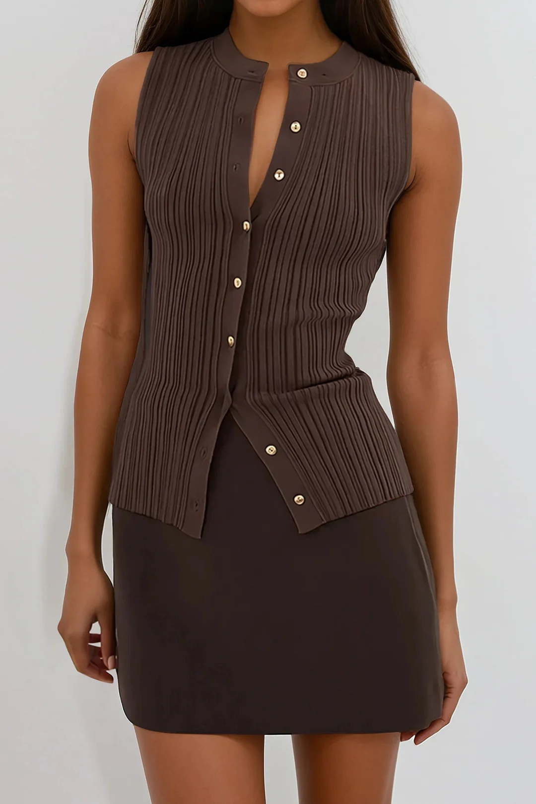 Metallic Ribbed Knitted Sleeveless Tank Top