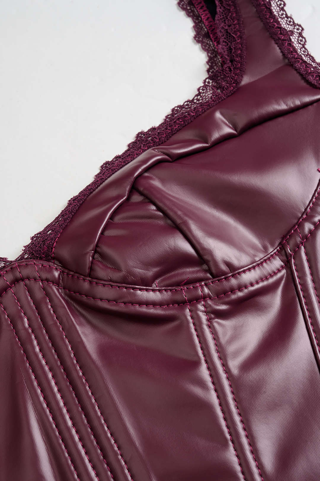 Faux Leather Patchwork Lace Trim Bustier Corset Cami Top