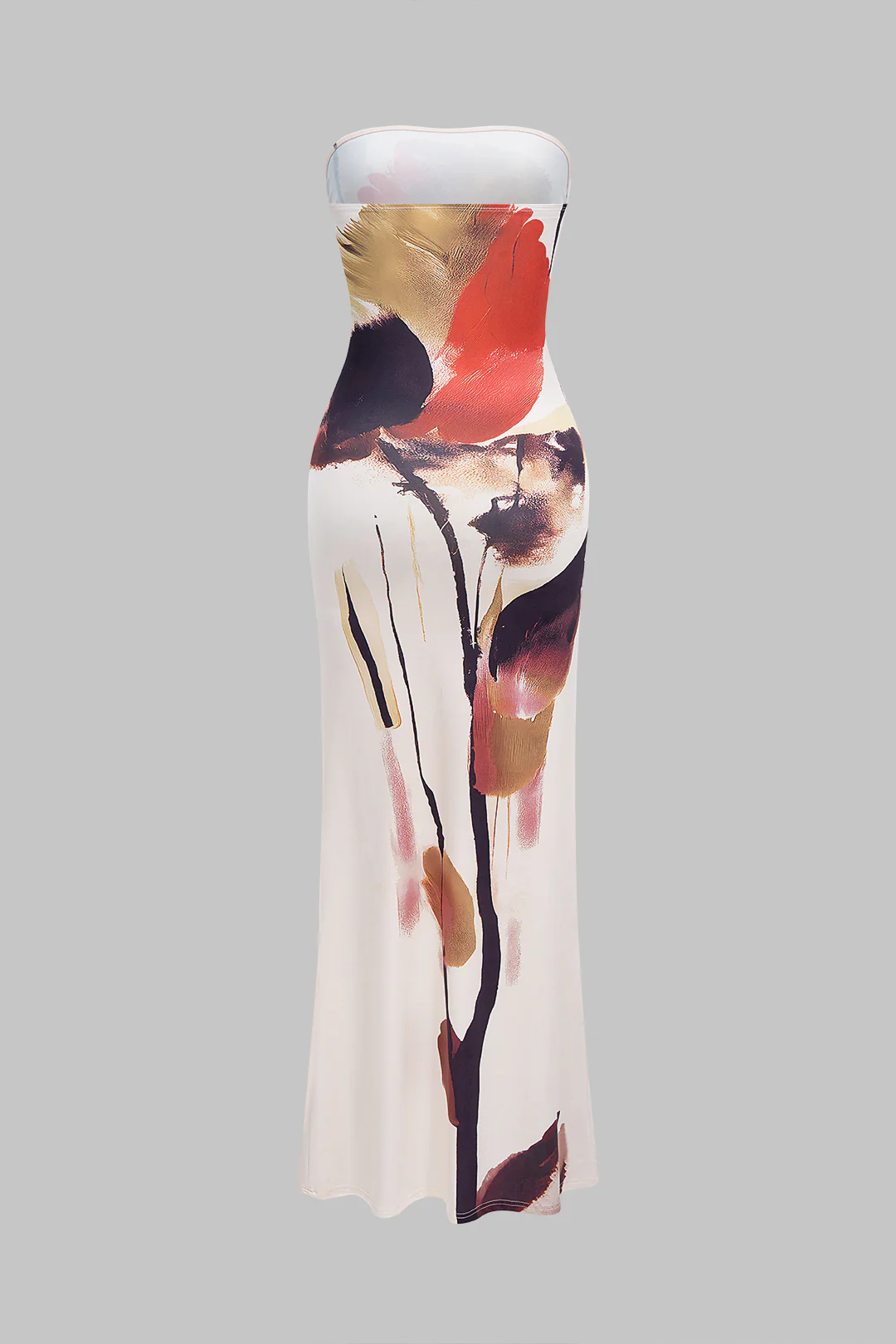 Graffiti Watercolor Floral Print Strapless Sleeveless Maxi Dress