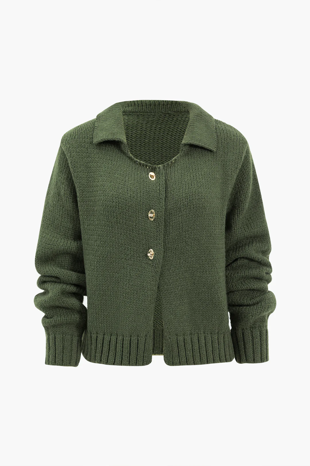 Metallic-Buttoned Long-Sleeve Knitted Top