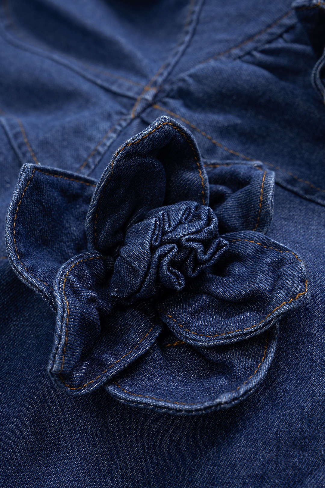 Denim 3D Floral Decor Strap Sleeveless Dress