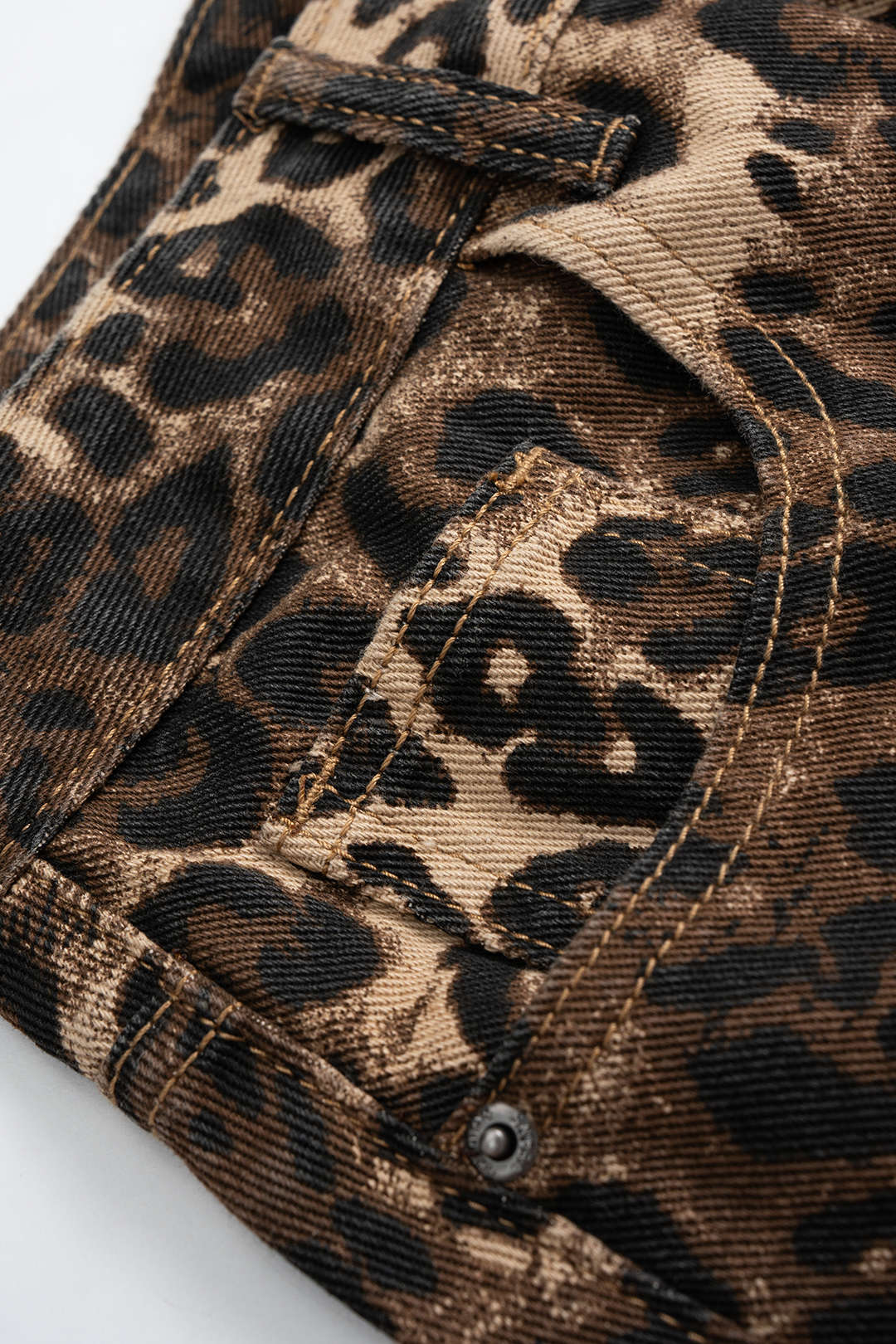 Denim Leopard Print High-Waist Skirt