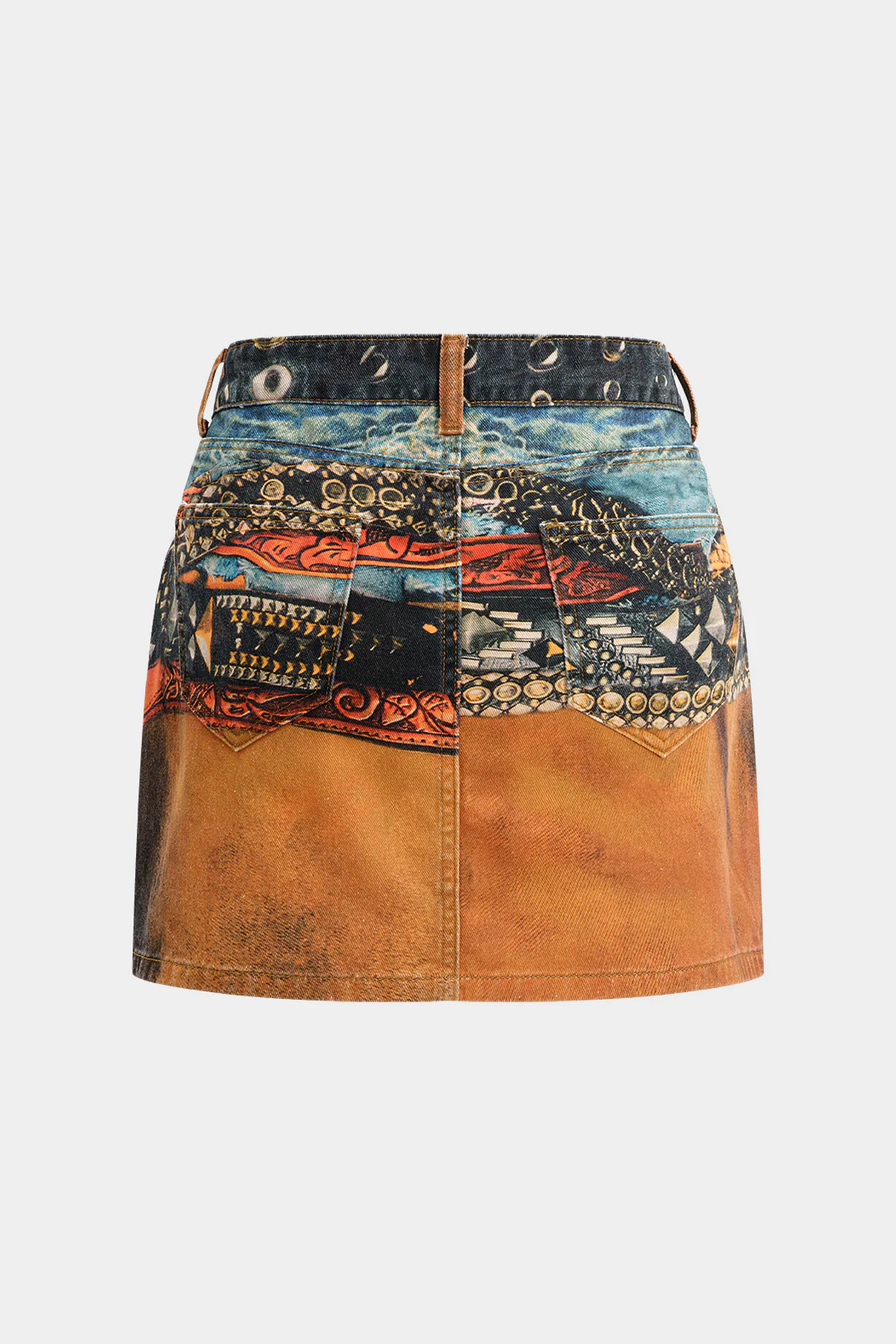 Vintage Print Denim Skirt