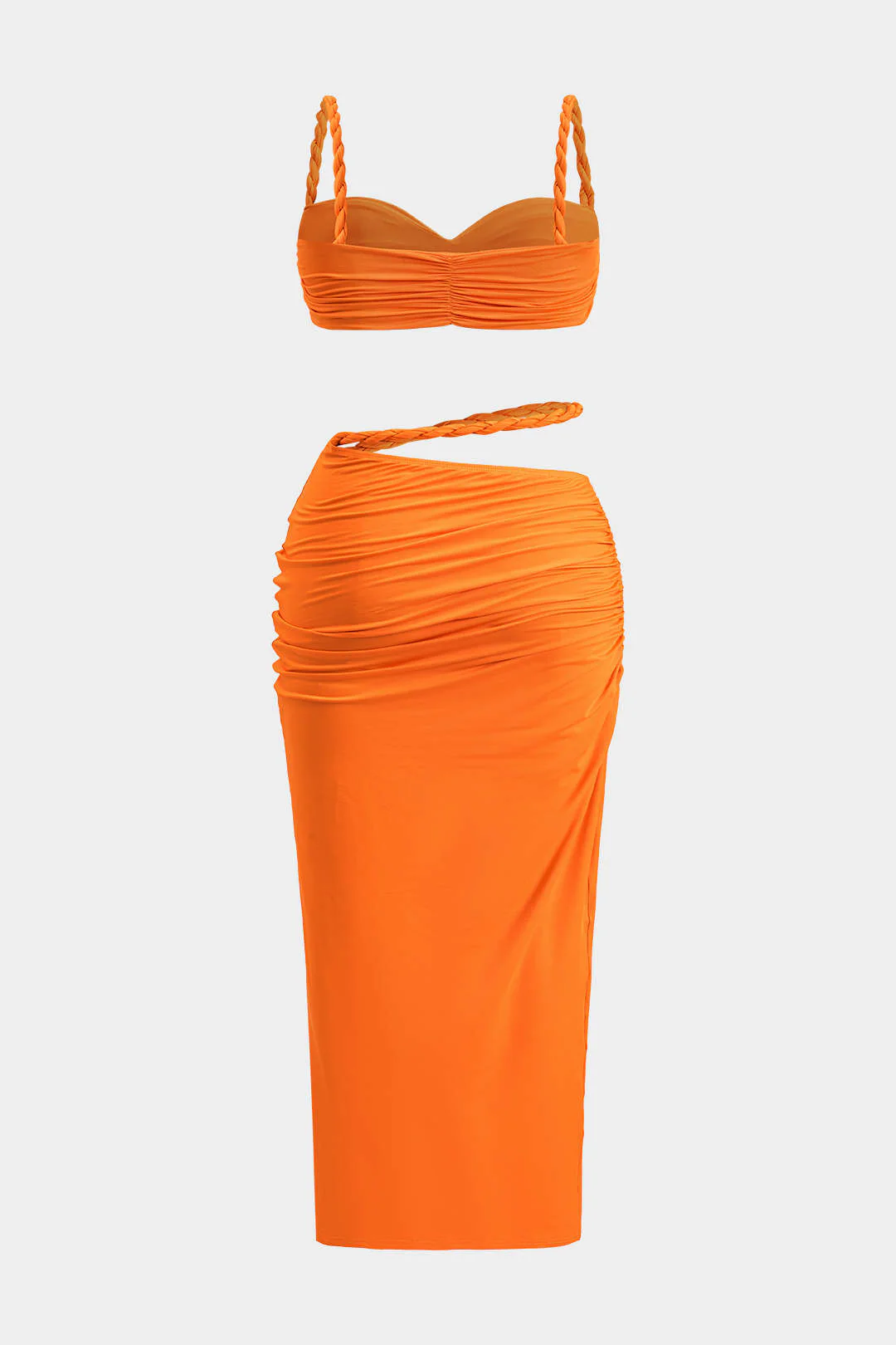 Plus Size Ruched Braided Cut-Out Backless Tank Top and Skirt Ensemble