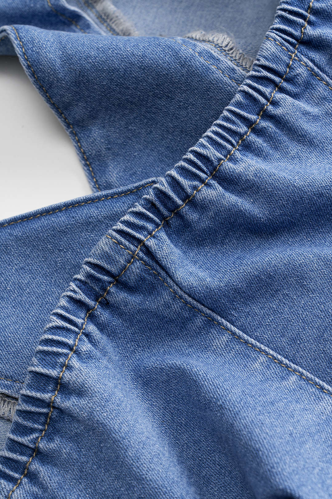 Denim Ruched Button Backless Crop Top