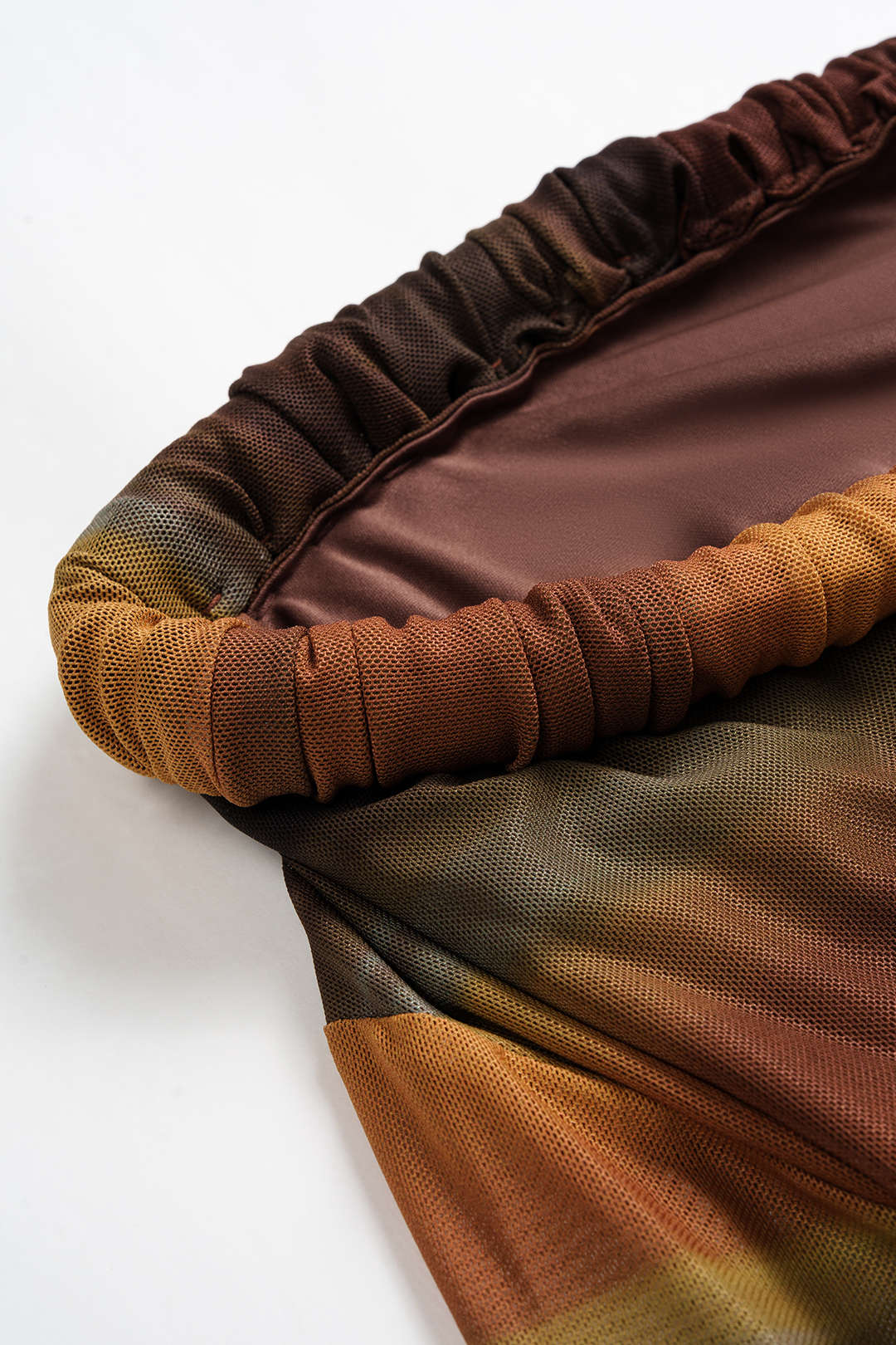 Plus Size Colorblock Print Mesh Ruched Asymmetrical Long Sleeve Mid-length Dress