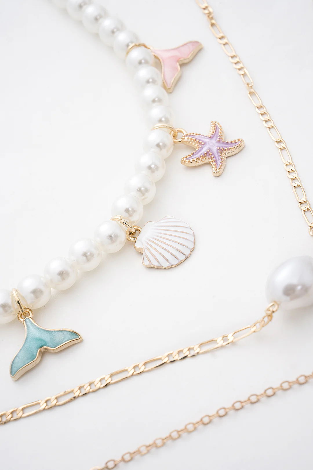 Multi-Layer Starfish Pendant Necklace Set with Seashell Elements