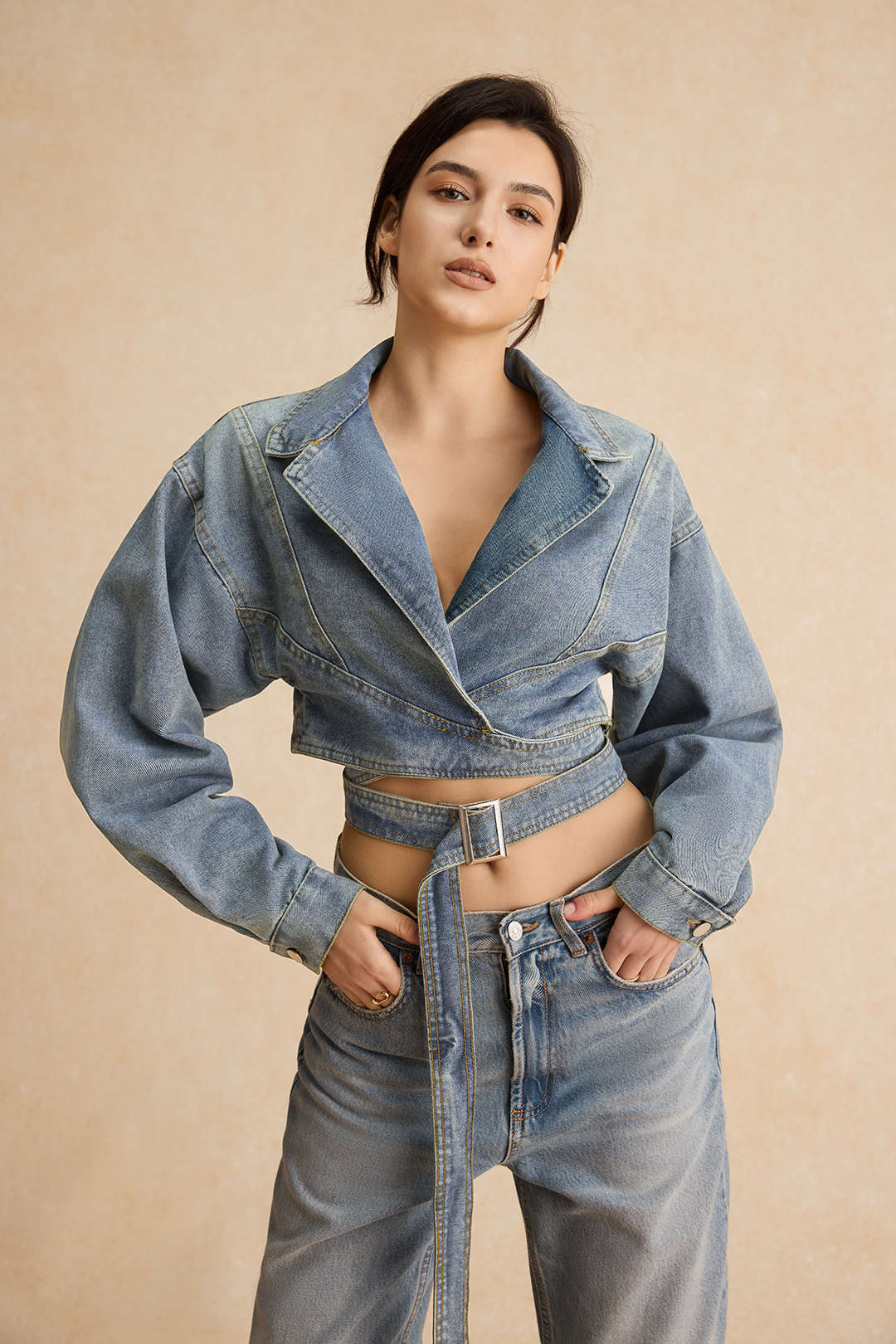 Denim Tie-Up Crossed Outerwear