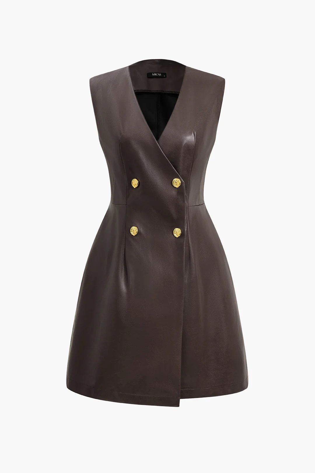 Solid Faux Leather Button Mini Dress