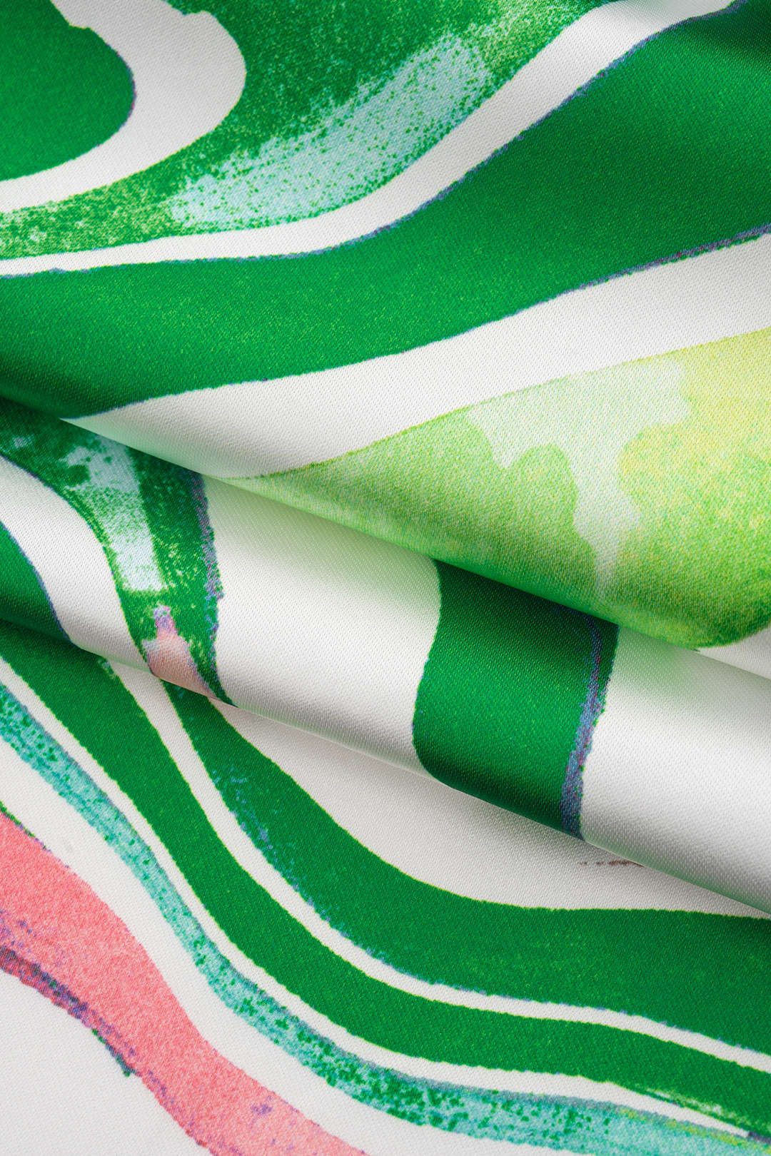 Plus Size Abstract Print Satin Tie Front Button Ruched Short Sleeve Midi Dress