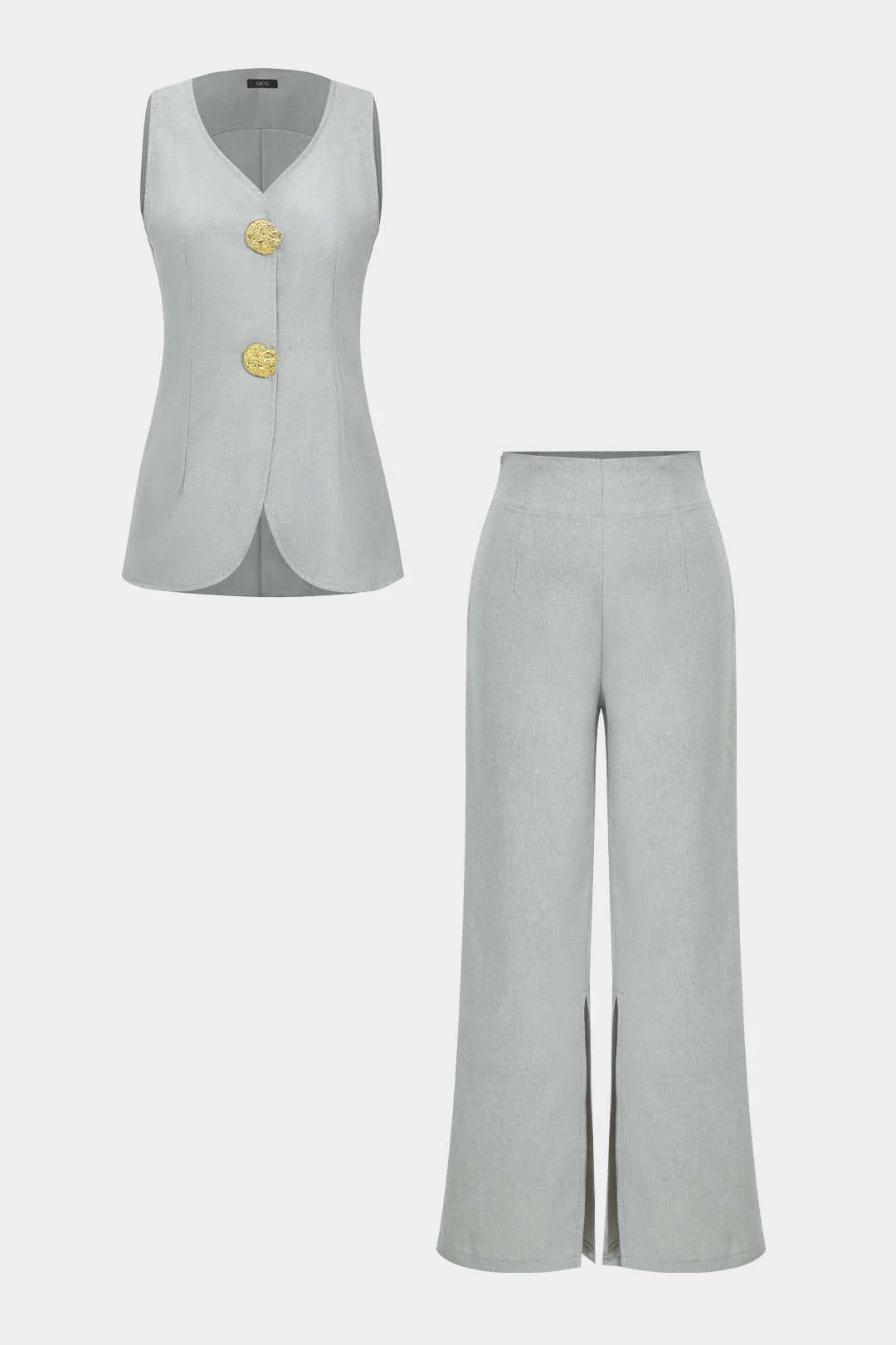 Solid Sleeveless Suit Vest And Pants Set