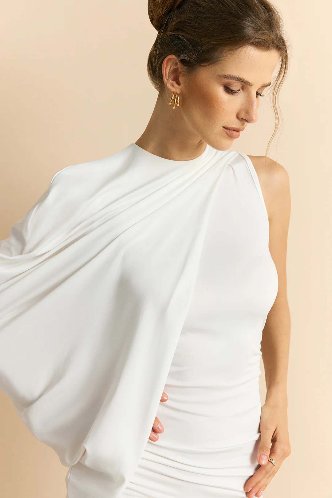 Ruched Asymmetrical Shoulder Sleeveless Mini Dress