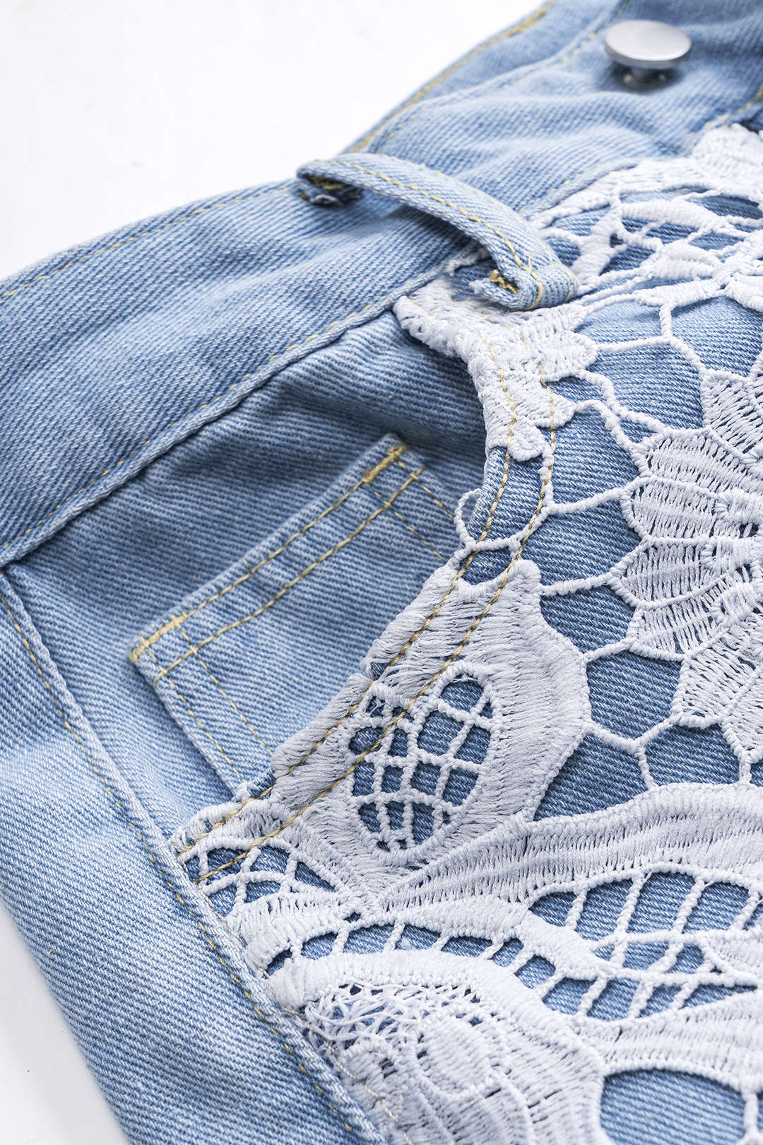 Denim Embroidery Patchwork Cut-Out Pocket Jeans