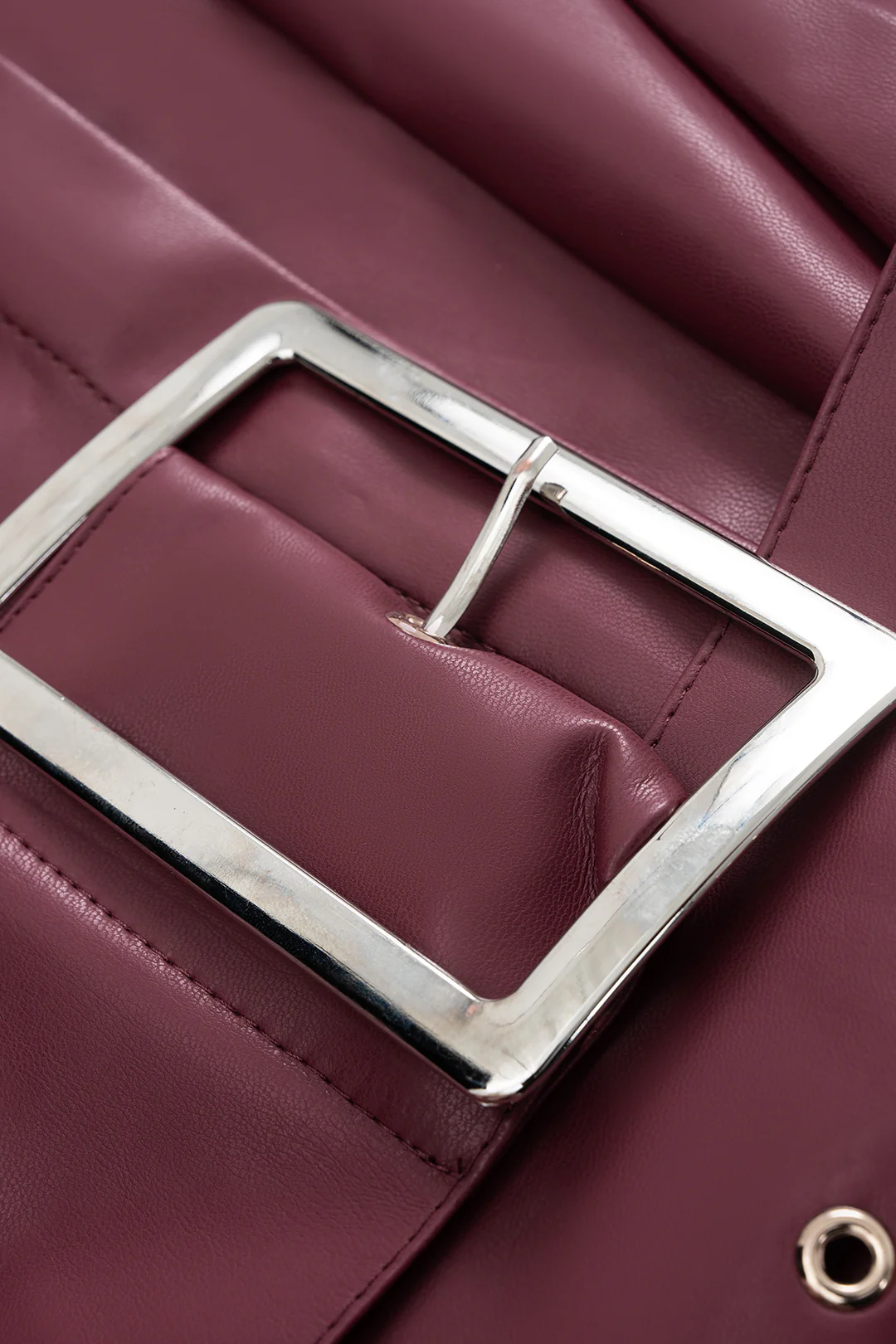 Faux Leather Pleated Belted Long-Sleeve Shirt