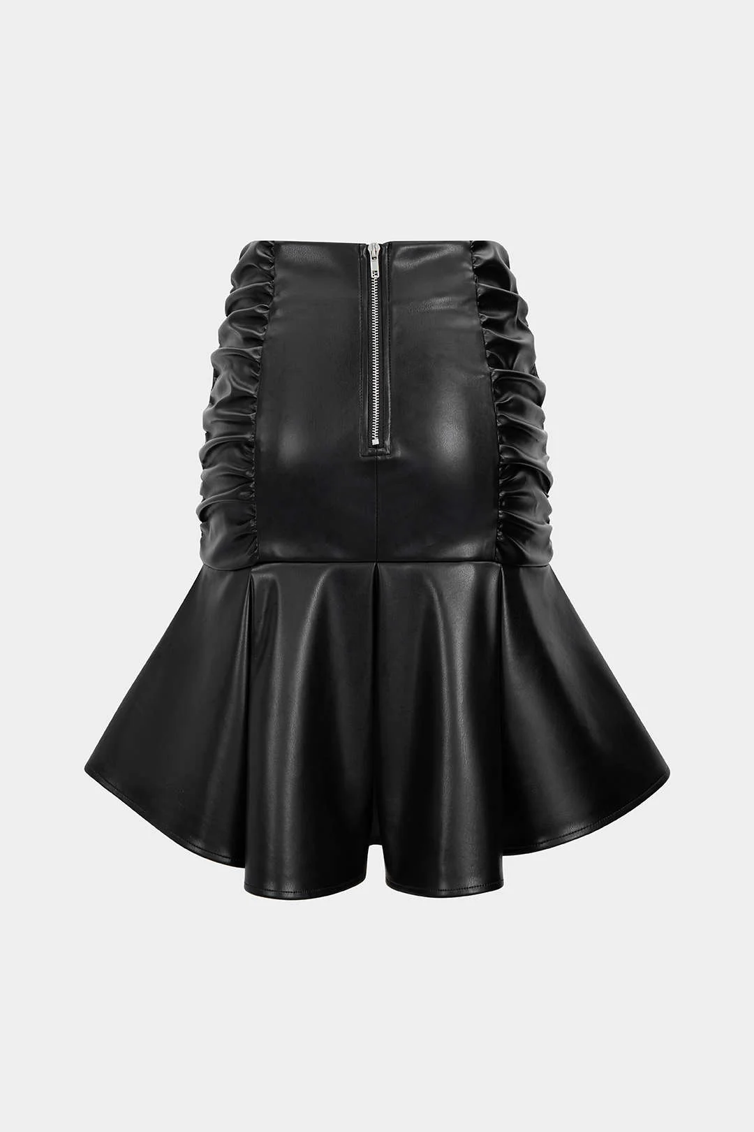 Faux Leather Ruffled and Ruched Crossed Skirt