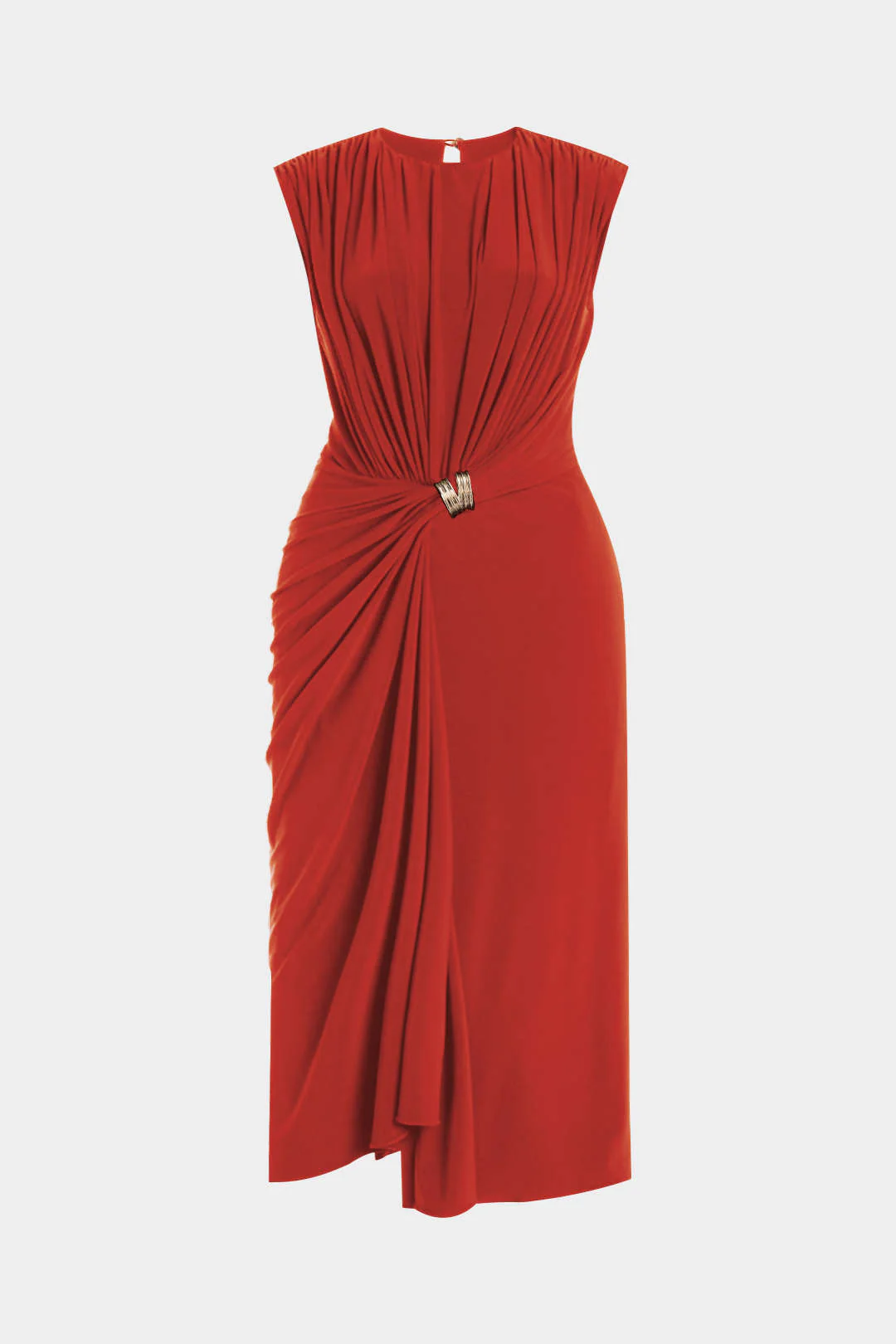 Plus Size Metallic Decorated Ruched Sleeveless Mid-length Dress