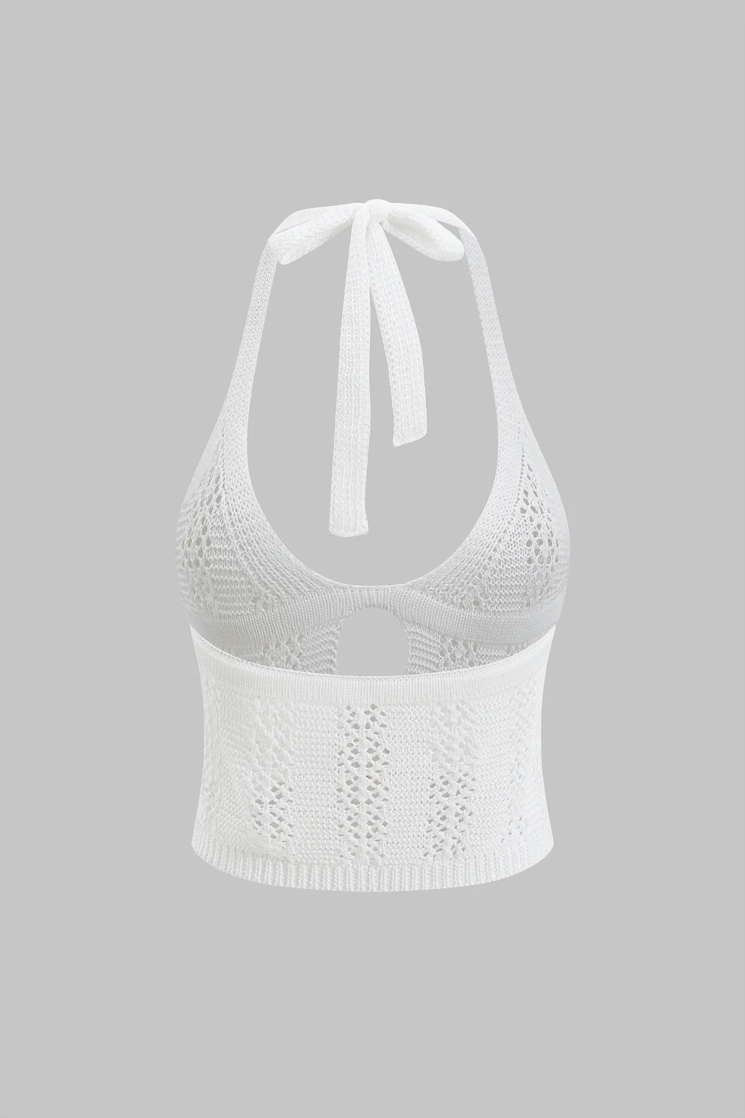 Knit Hollow Out V-Neck Halter Cut Out Tank Top And Tie-Up Skirt Set