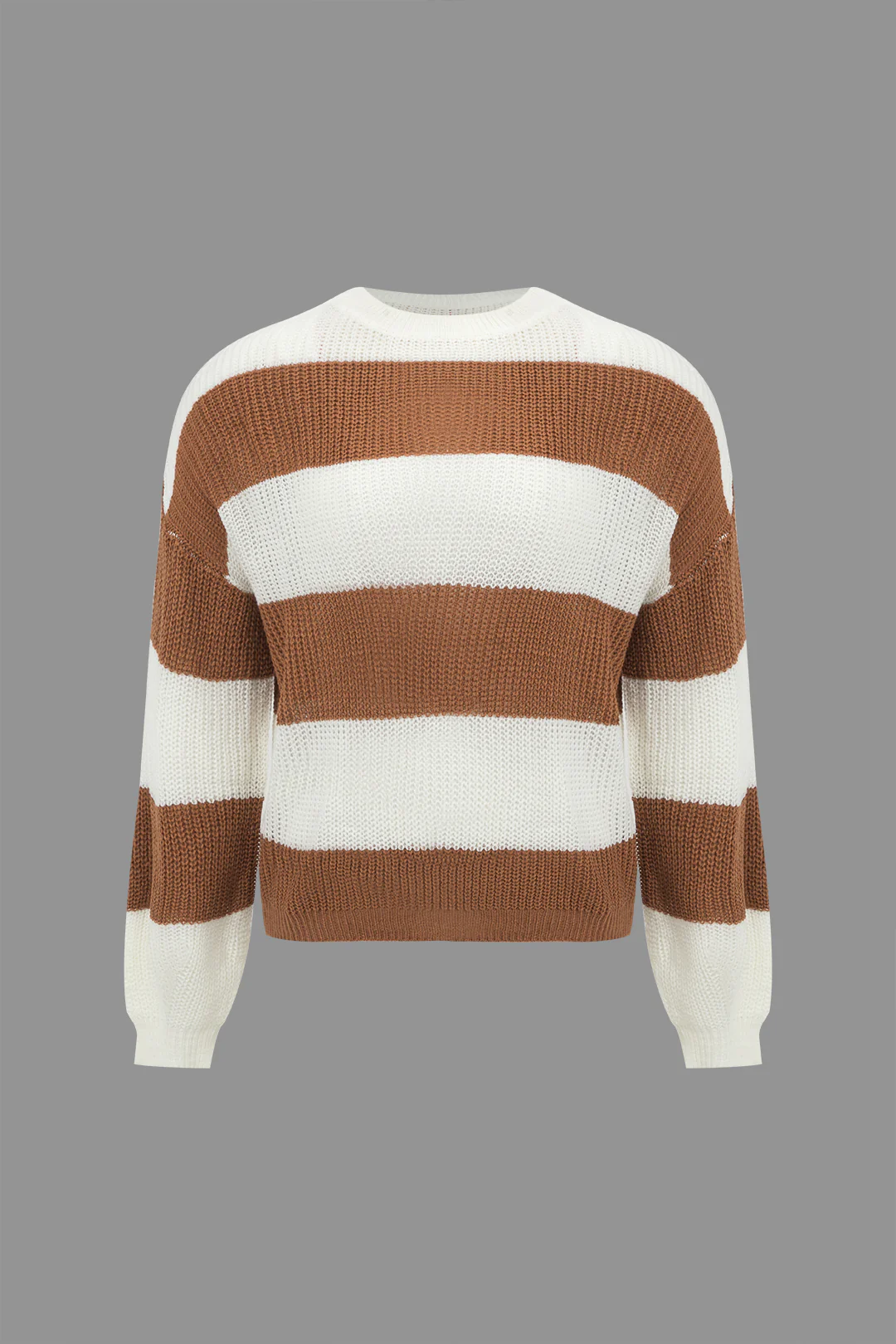 Plus Size Stripes Knit Long-Sleeve Top