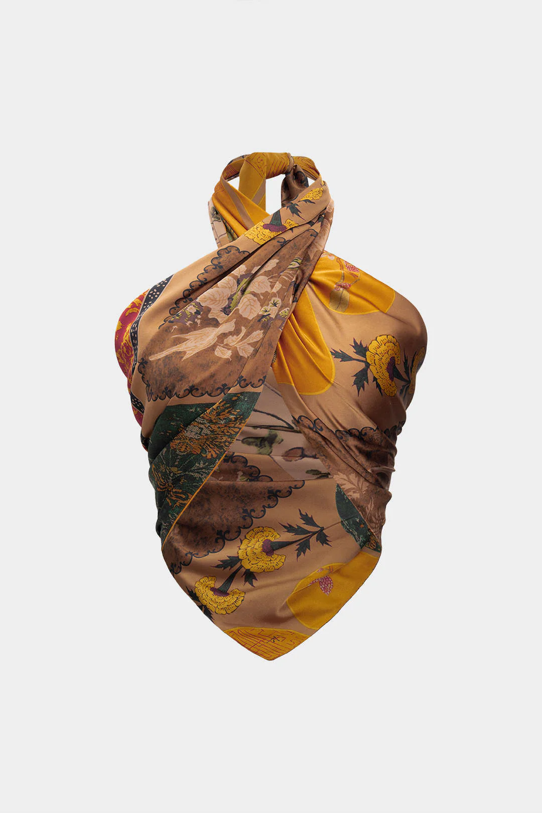 Retro Patterned Satin Tie-Up Tube Top