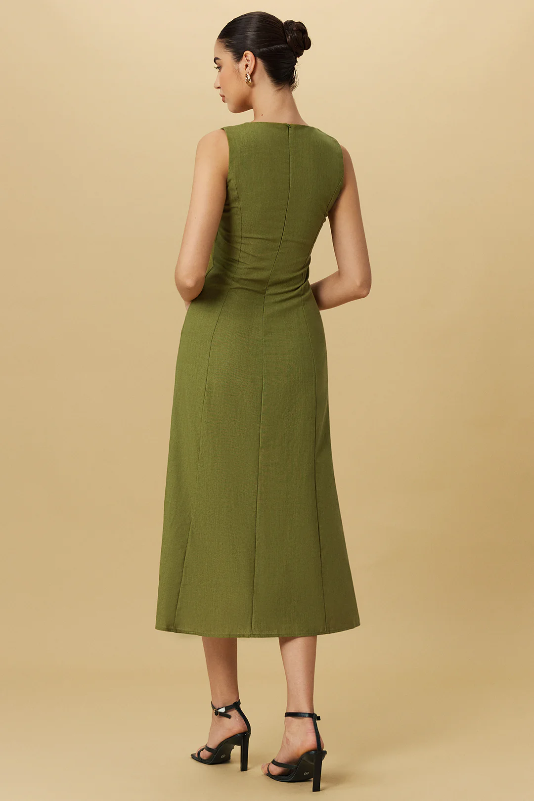 Buttoned Square Neck Sleeveless Midi Tank Dress