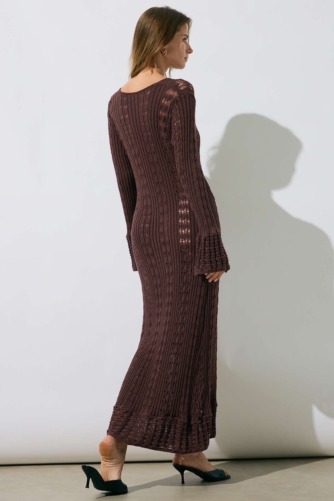 Knit Cut Out Button Ruffle Short Sleeve Dress