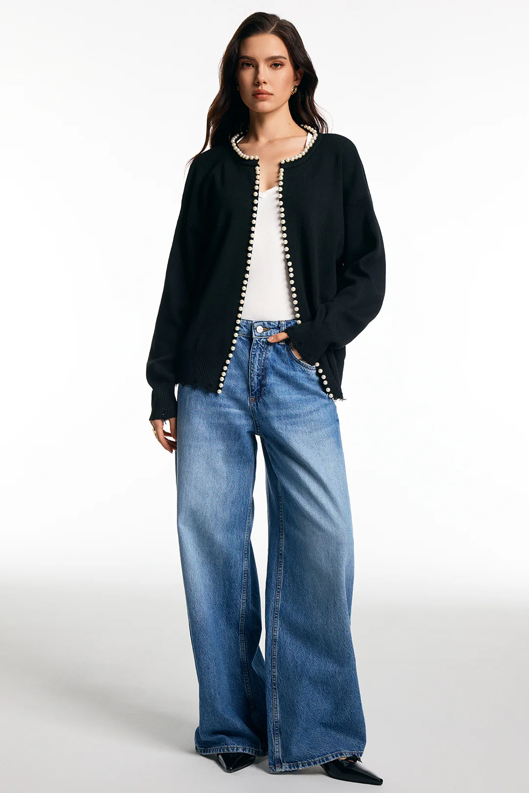 Knit Pearl Long Sleeve Cardigan