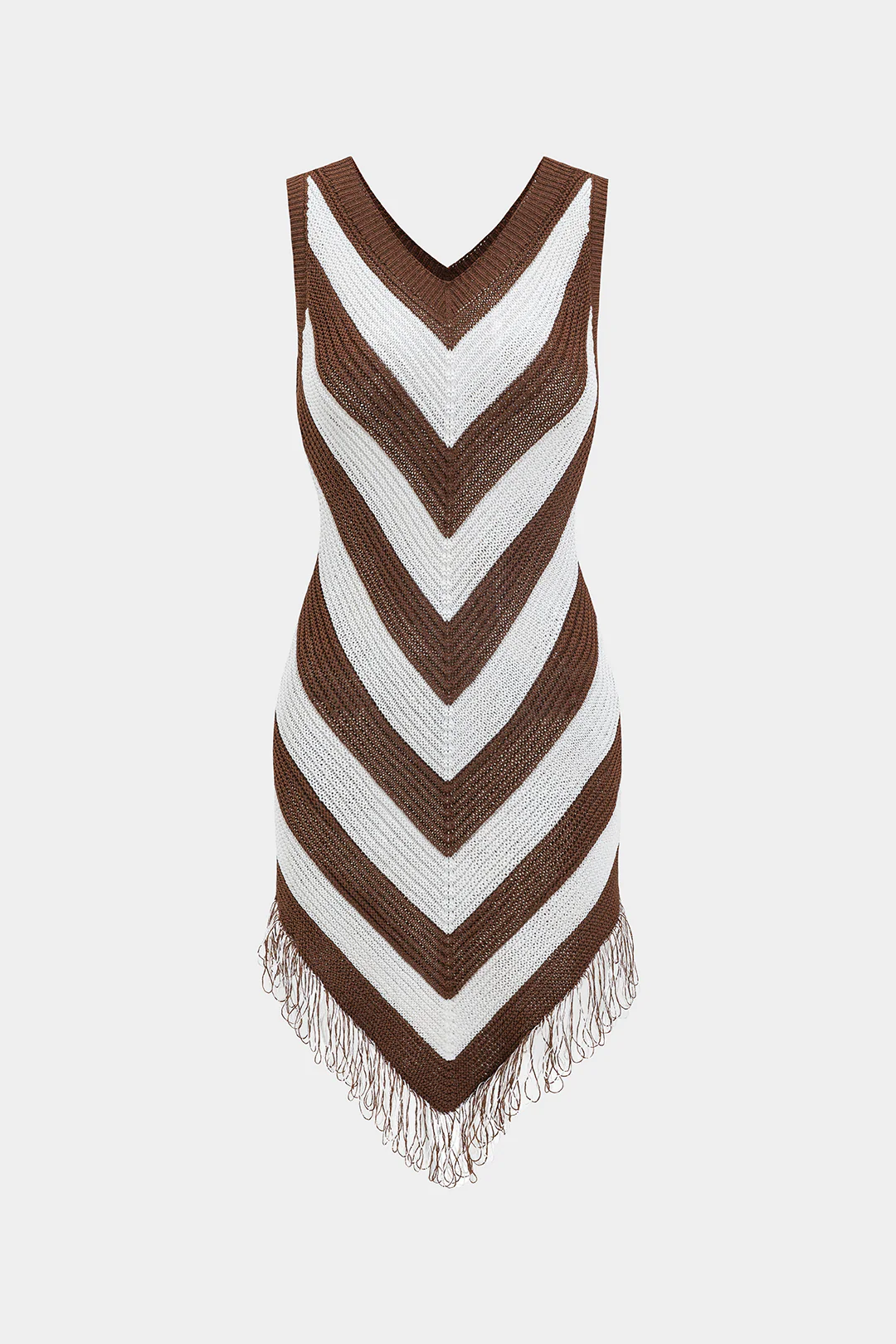 Knit Fringe Contrast Sleeveless Dress