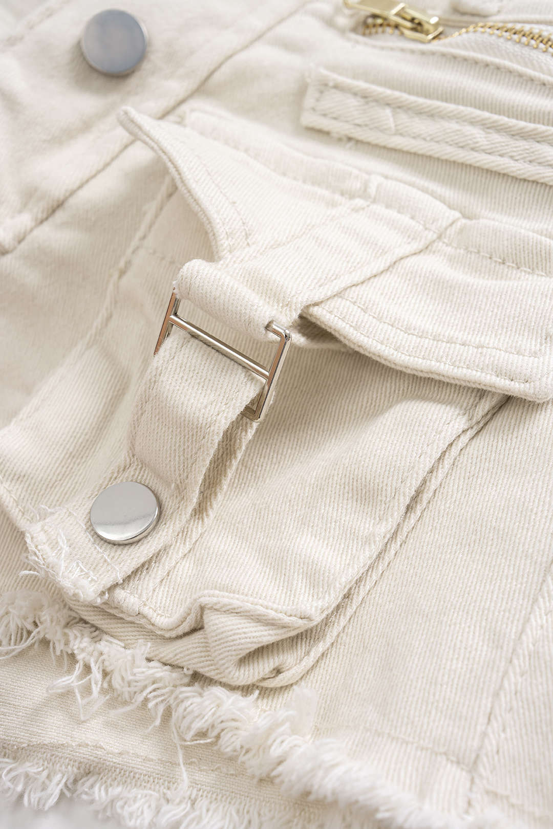 Denim Asymmetrical Zipper Pocket High Waist Shorts