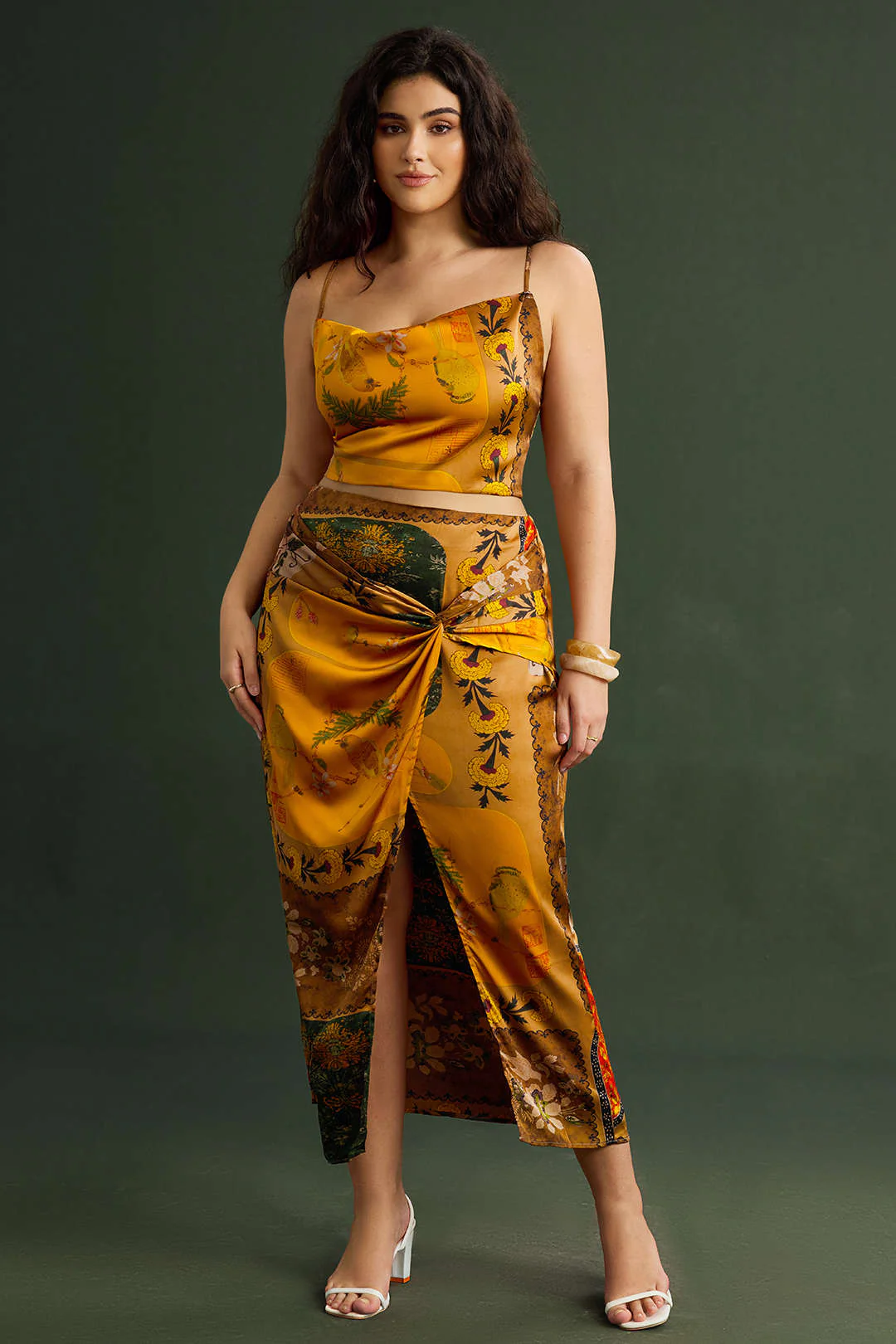 Plus Size Bohemian Pattern Zipper High Waist Twist Knot Skirt