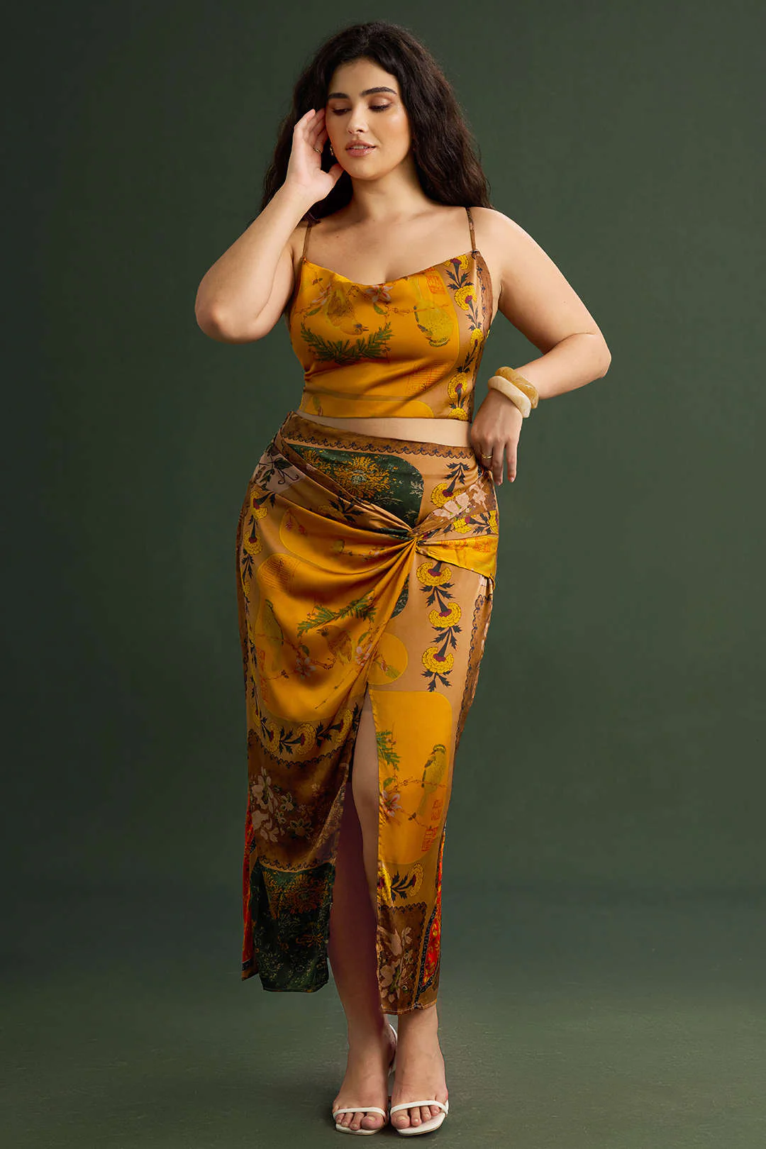 Plus Size Bohemian Pattern Zipper High Waist Twist Knot Skirt