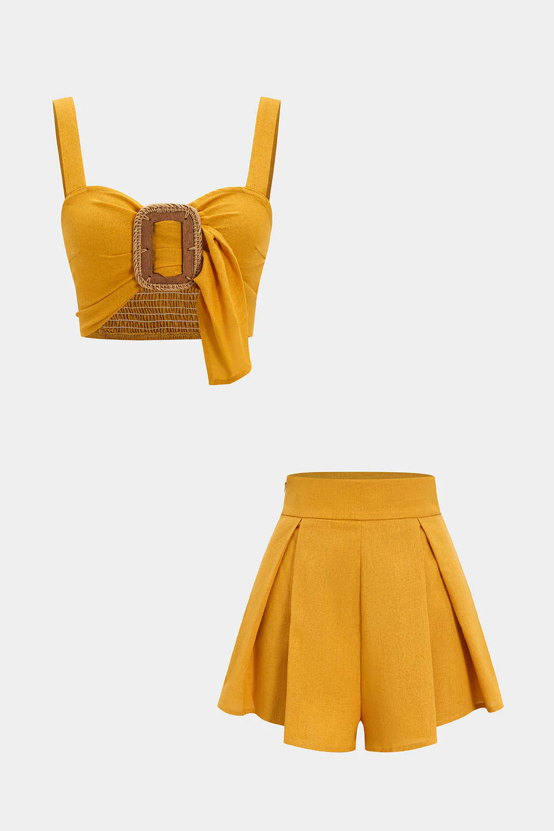 Linen Ruched Smocked Cami Top And Solid Shorts Set