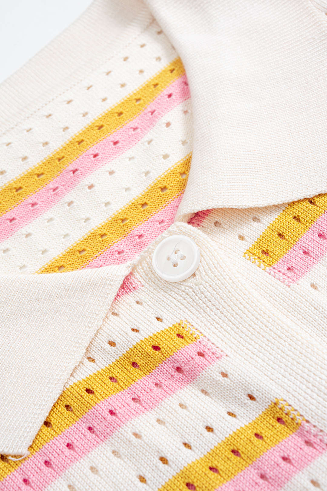 Knit Color Block Stripes Print Button Short-Sleeve Shirt And Shorts Set