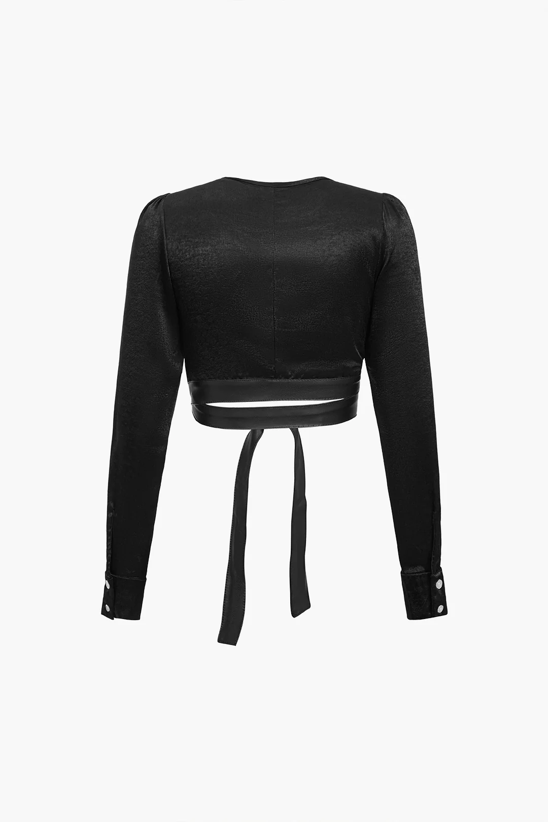 Solid  Faux Leather Tie-Up Long-Sleeve Shirt