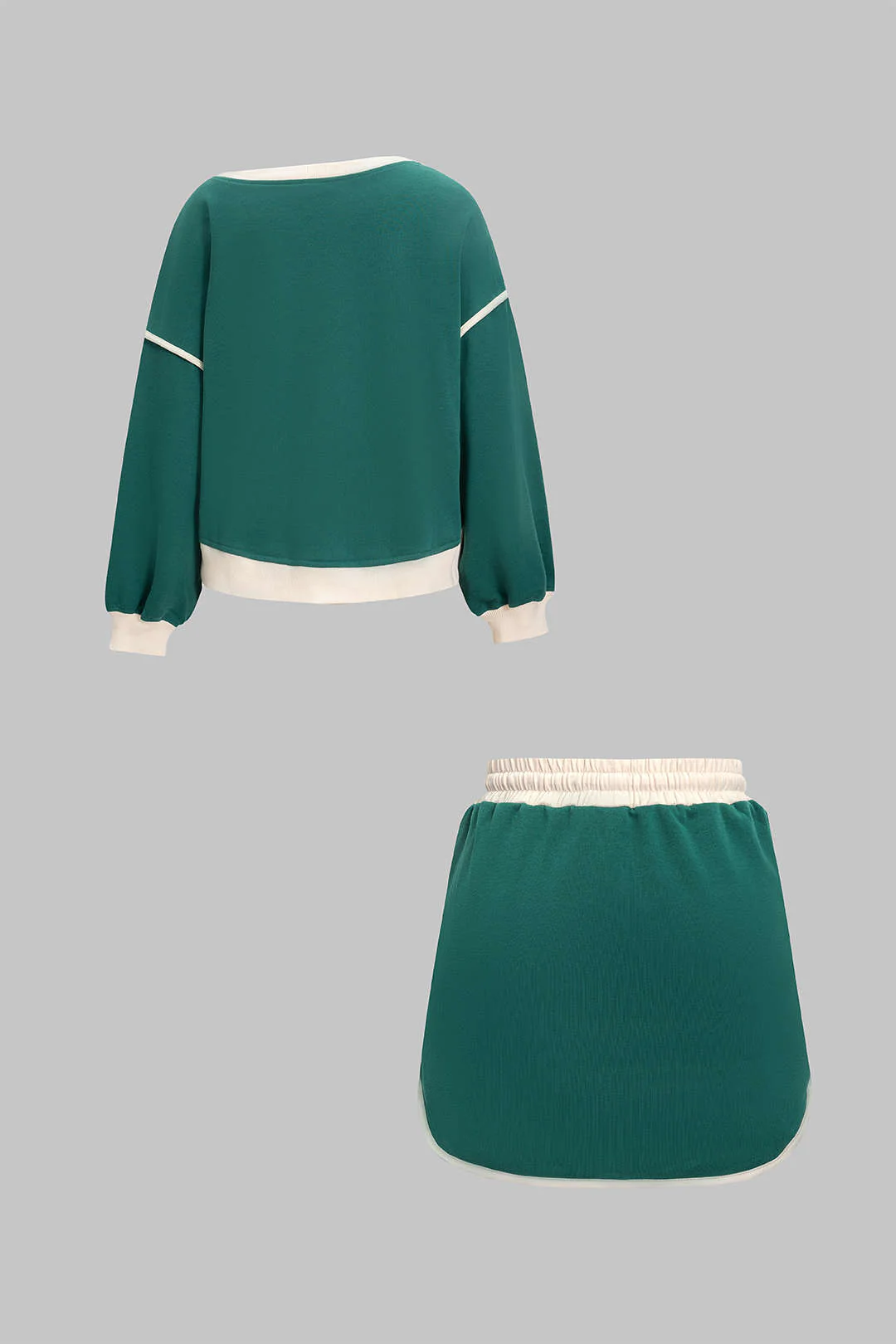 Contrasting Long Sleeve Top and Drawstring Skirt Set