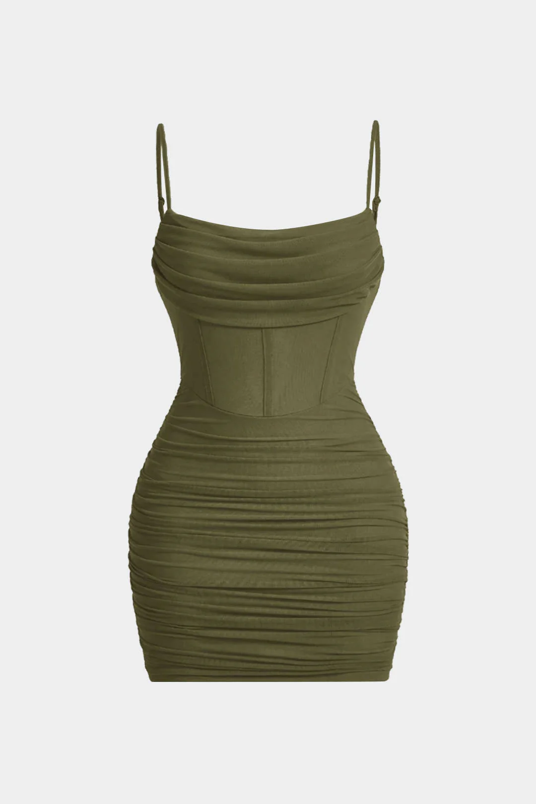 Plus Size Mesh Ruched Corset Slip Sleeveless Mini Dress