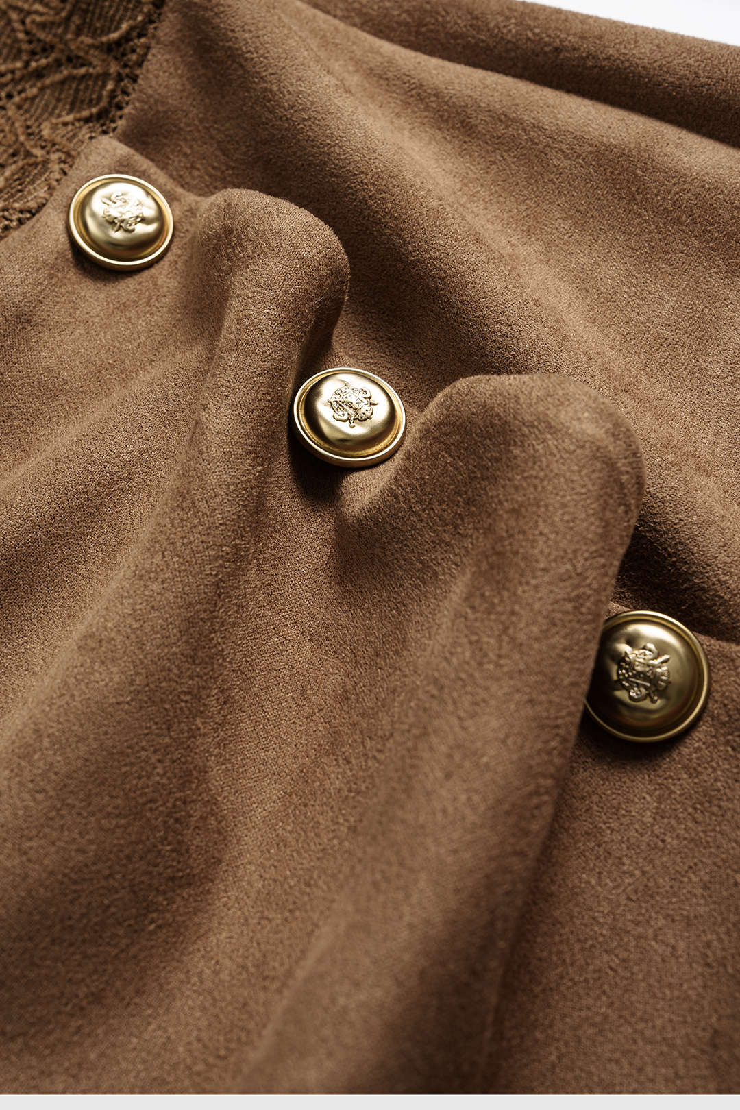 Suede Button Patchwork Ruched Long Sleeve Short Dress