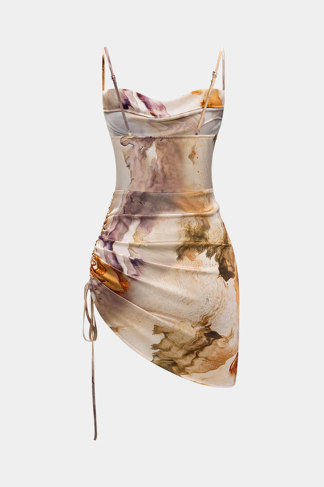 Watercolor Print Ruched Sleeveless Mini Dress