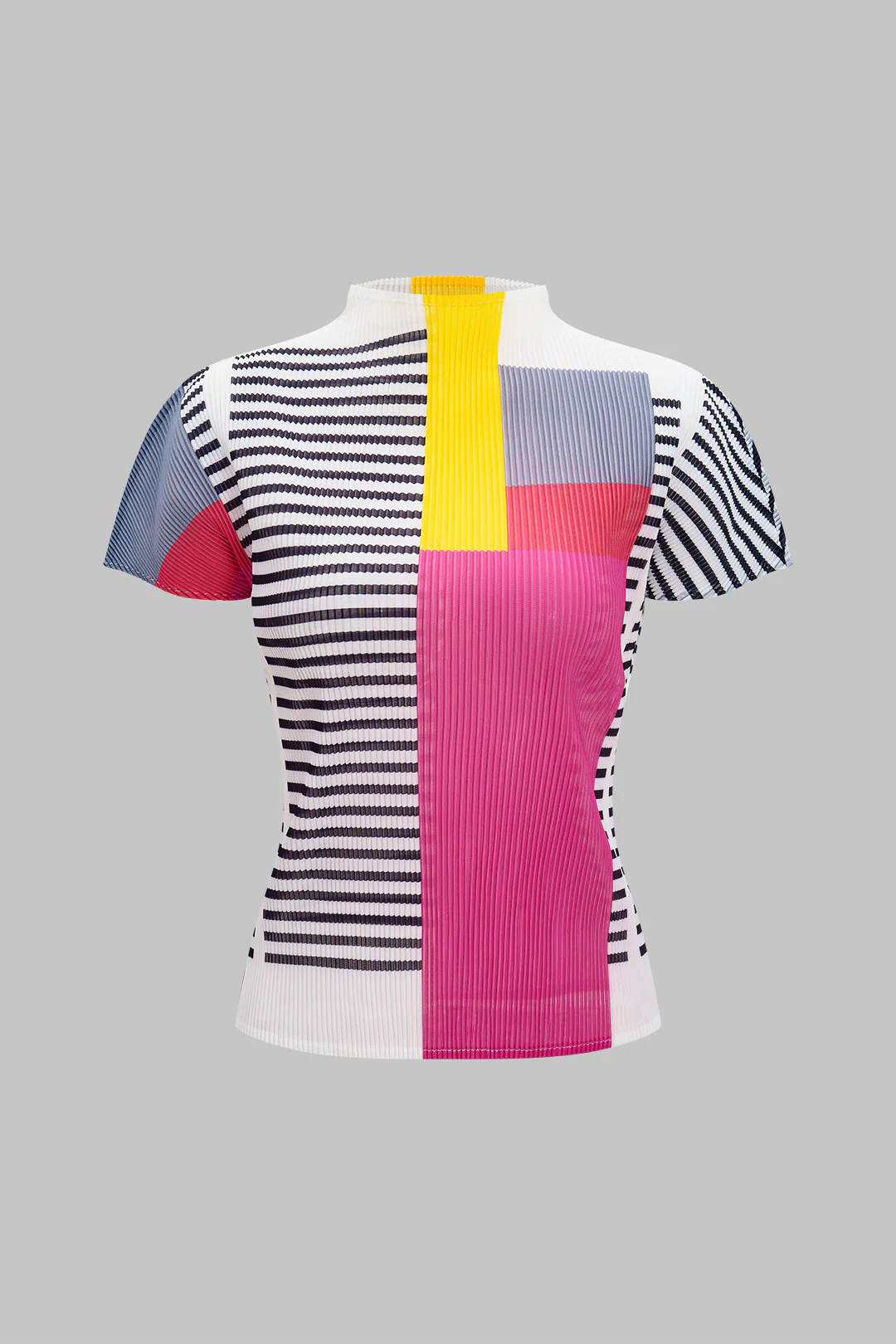 Abstract Geometric Print Short Sleeve Top and Pleated Skirt Set